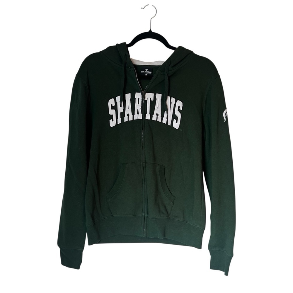 Colosseum Michigan State Spartans MSU Full Zip Sweatshirt Green White Medium